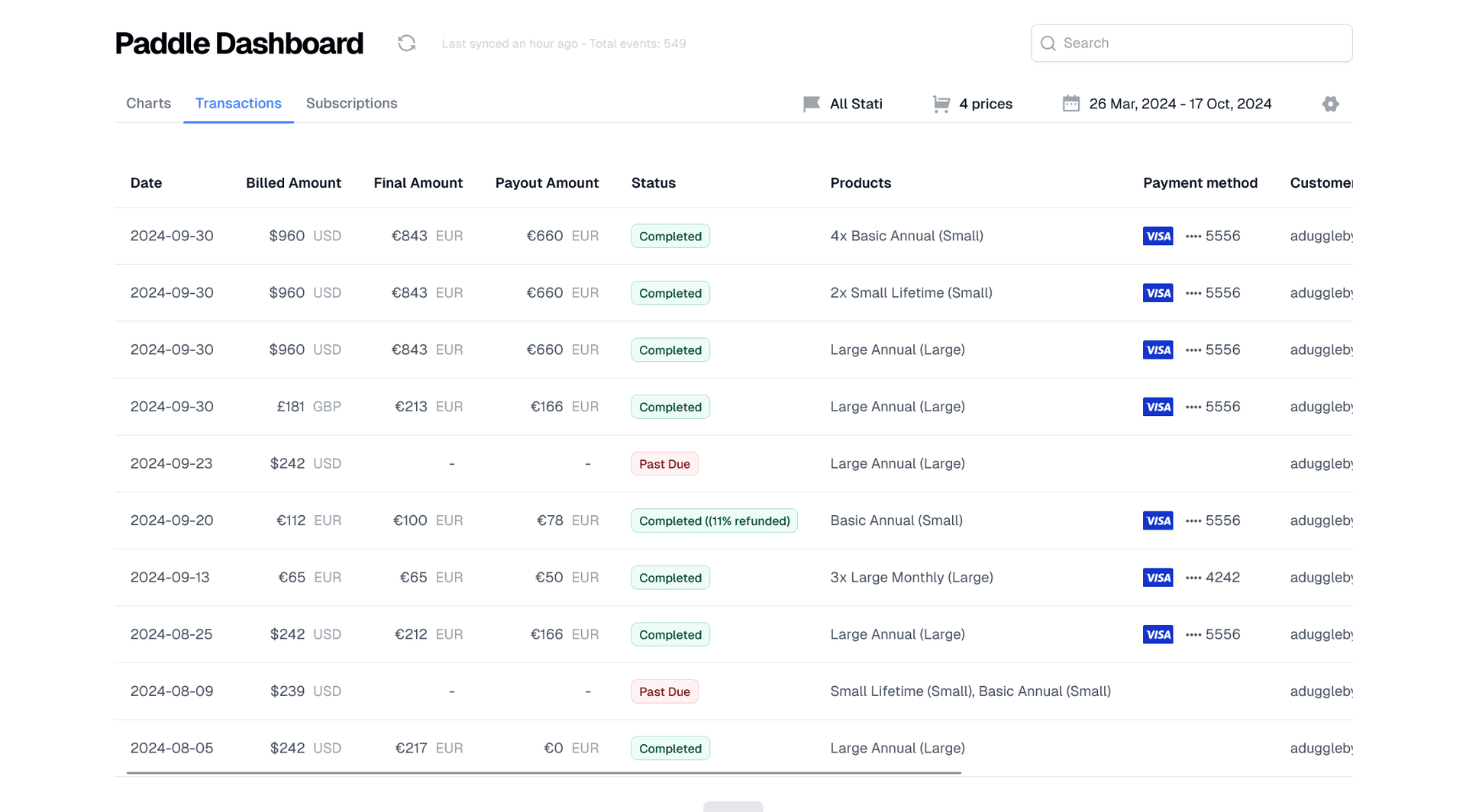 Screenshot for Transactions