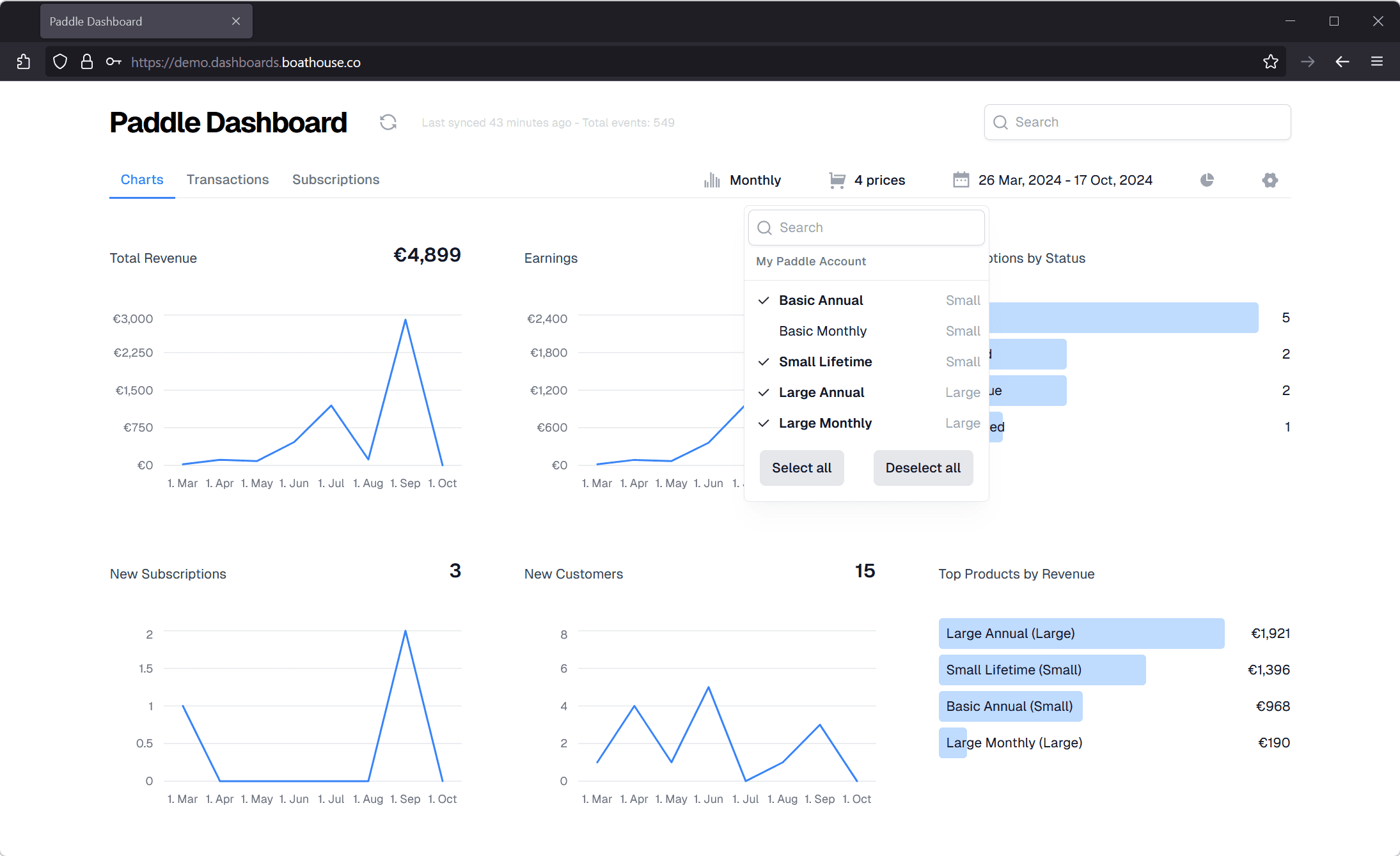 The Boathouse customer portal for Paddle