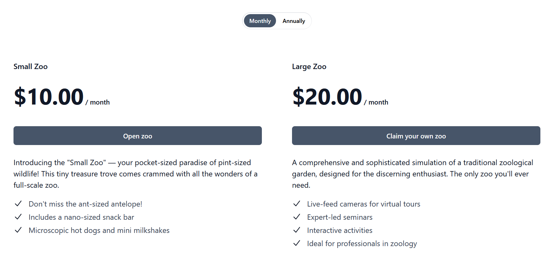 Screenshot for Embeddable pricing table