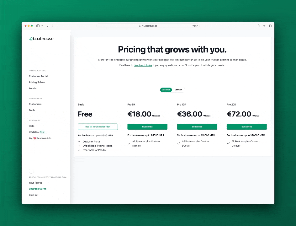 Paddle Pricing Tables by Boathouse