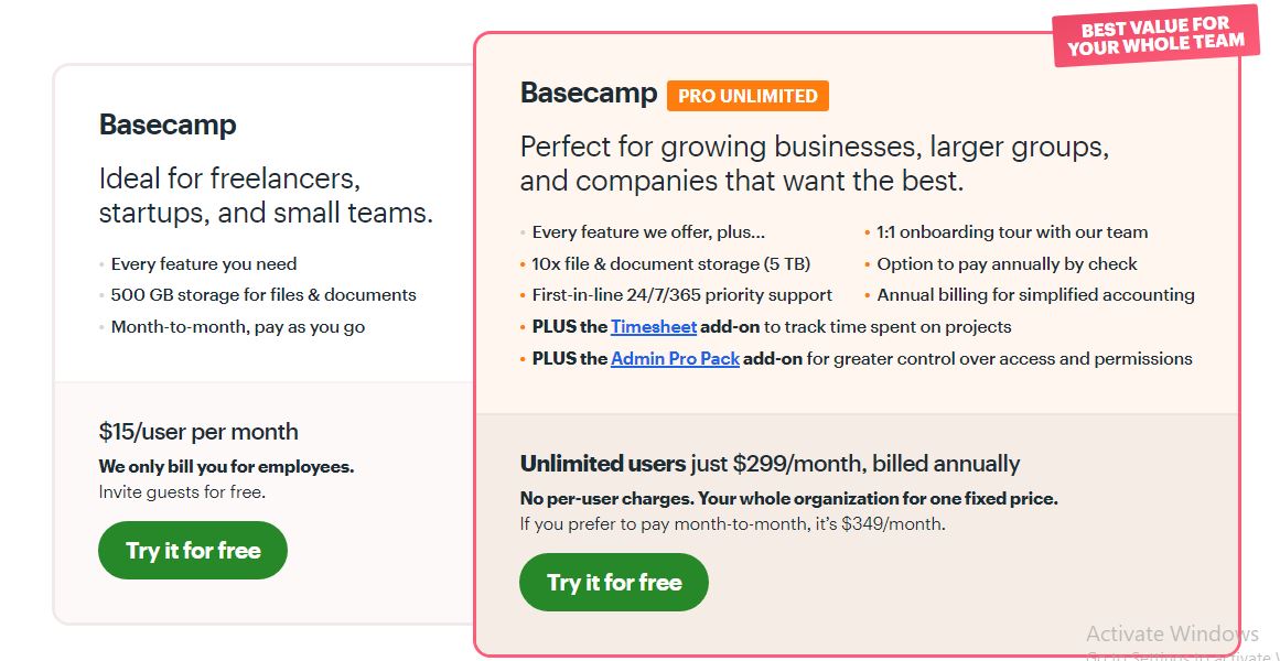 BaseCamp Pricing Model