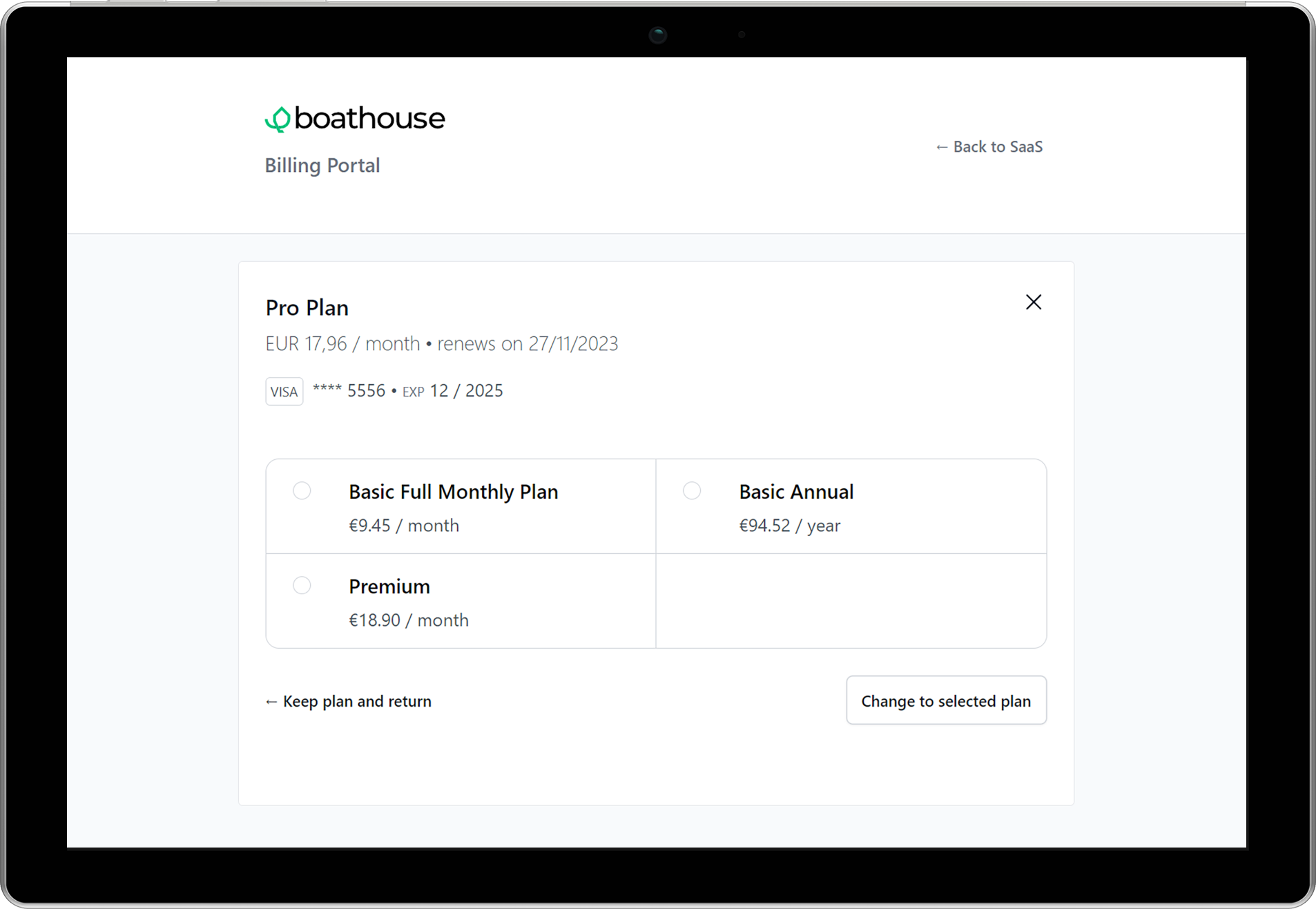 Boathouse customer portal for Paddle