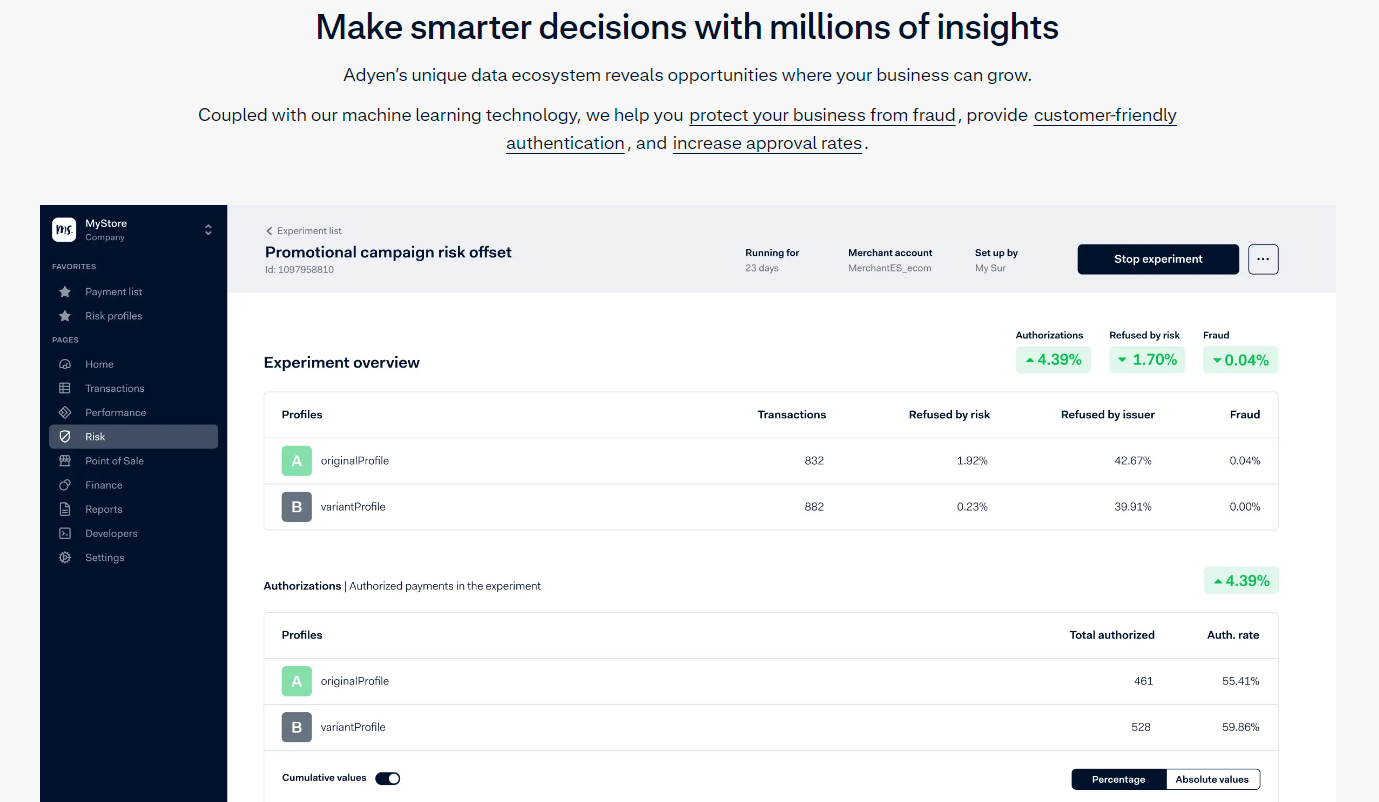 Adyen payment processing platform screenshot